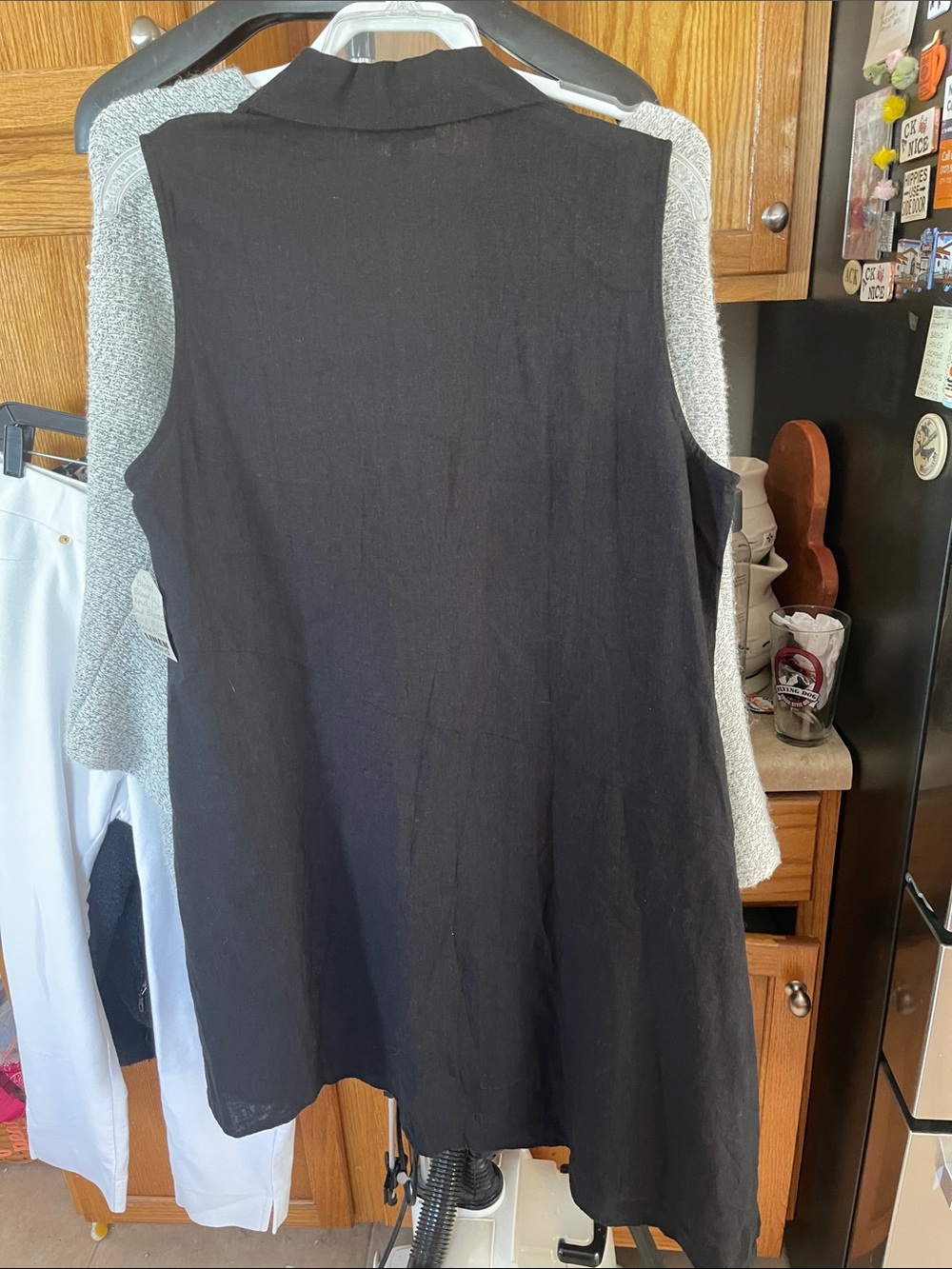 For Cynthia Linen Black Sleeveless Asymmetric Dress with Pockets Large - Picture 6 of 7
